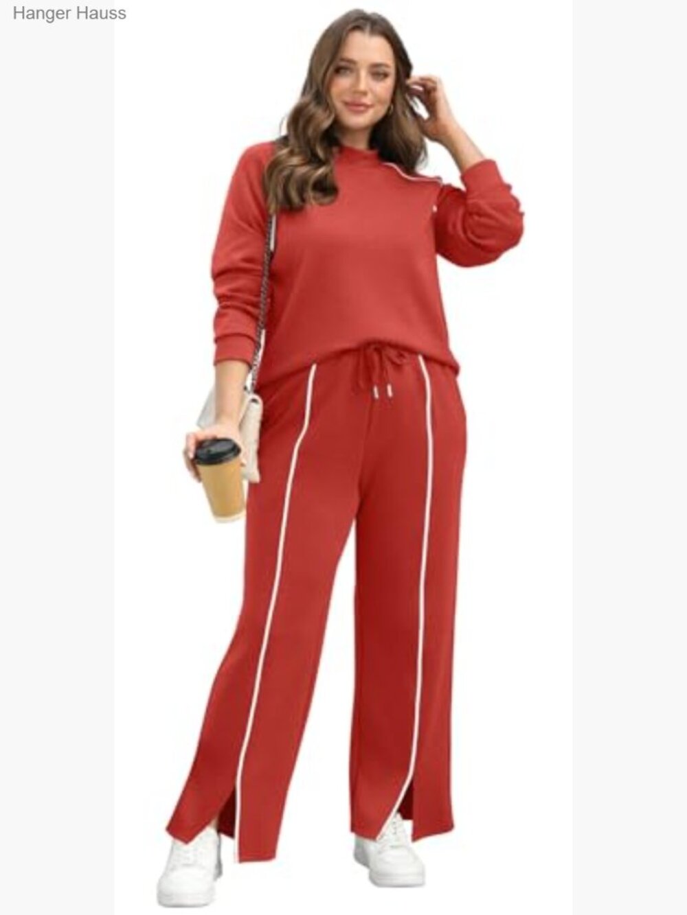 Women's 2-Piece Lounge Set, Long Sleeve Mock Neck Top & Wide Leg Pants - Picture 3 of 7